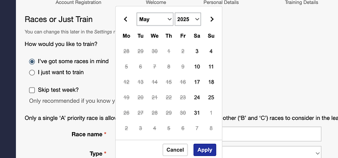 race dates not on weekend